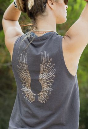 Angel Wings Flow Tank - Grey - Organic Cotton Bamboo Yoga Top
