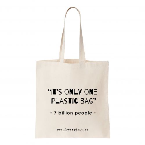 'Only One Plastic Bag" Organic Cotton Tote Bag